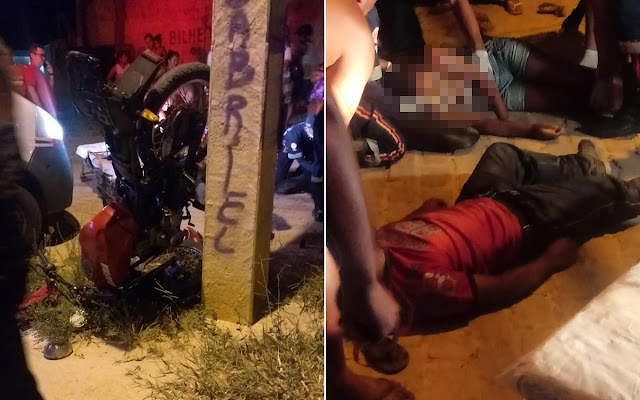 Casal fica ferido após colidir moto com poste no bairro da Caeira em Jacobina