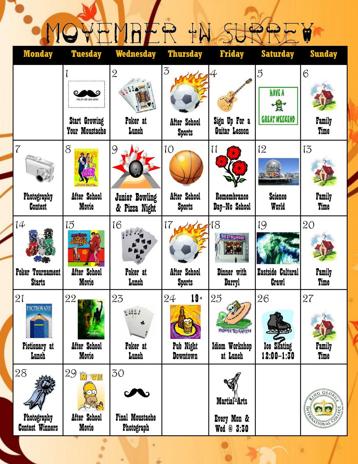 King International College Latinoamerica Activity Calendar