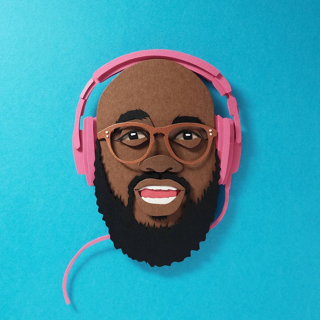 paper cut illustration man headphone