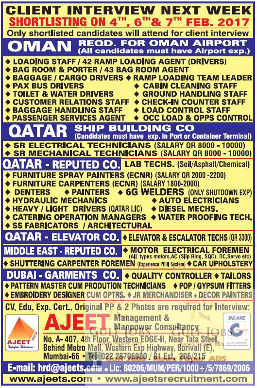 Oman Airport Jobs & Qatar Ship building co Jobs