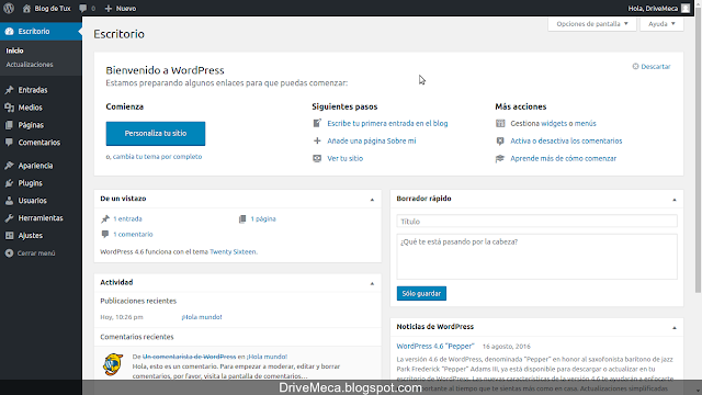 Llegamos al dashboard wordpress Llegamos al dashboard wordpress