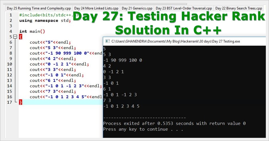 Day 27 Testing Solution In C++