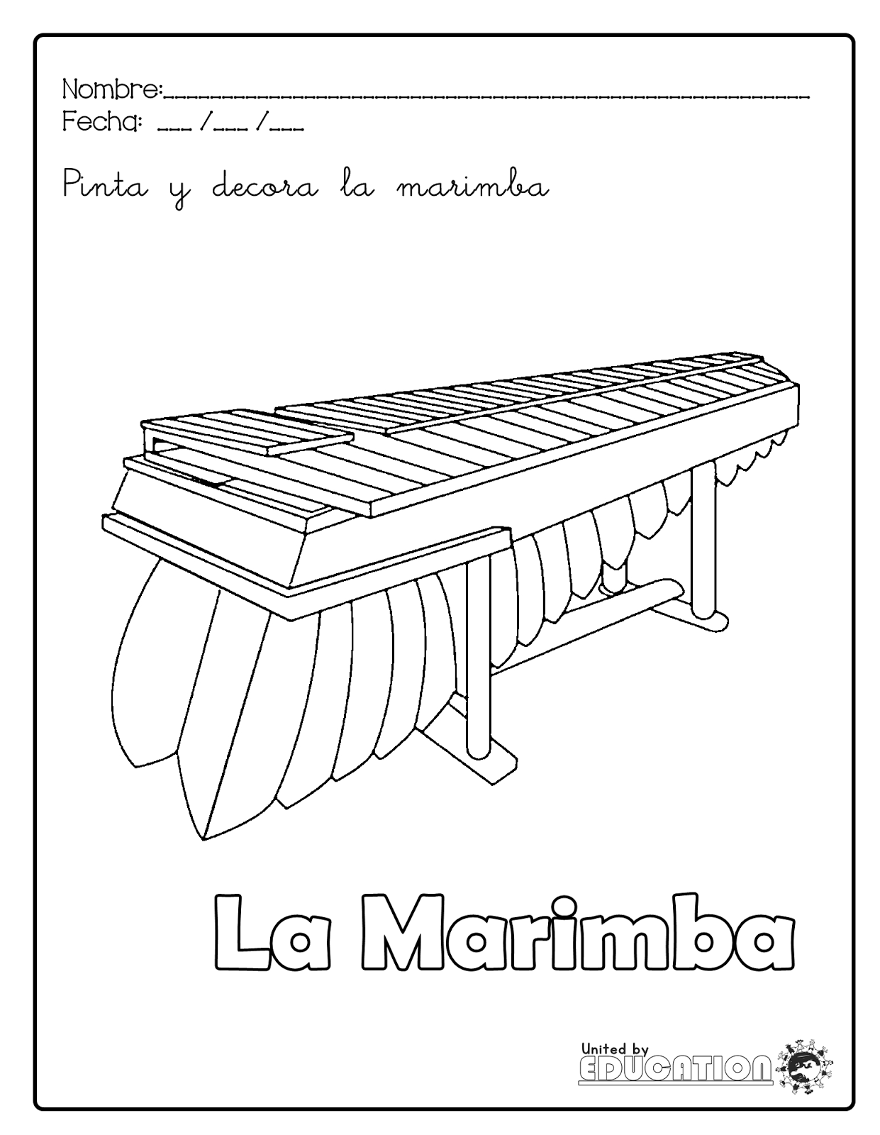 Dibujo De Marimba Un Simbolo Patrio Del Pais De Guatemala Para Colorear