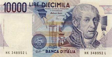 Alessandro Volta sulle vecchie diecimila lire