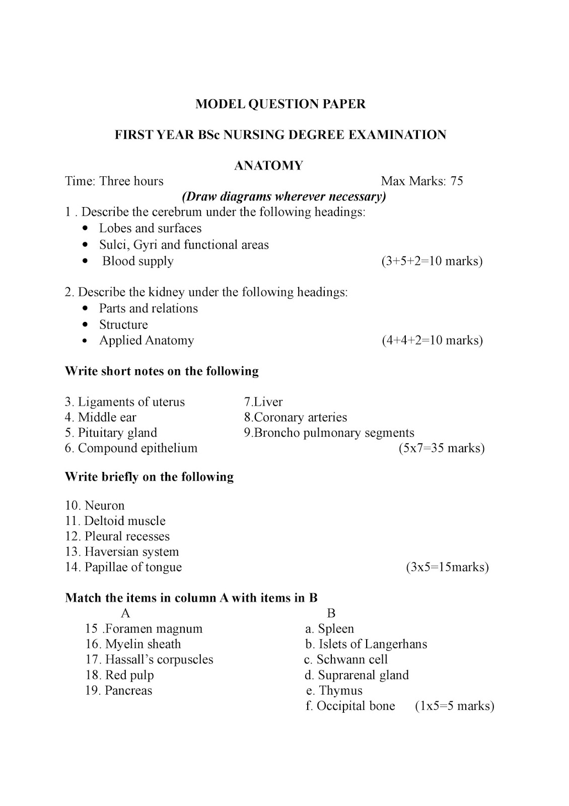 KUHS PREVIOUS QUESTION PAPER ANATOMY