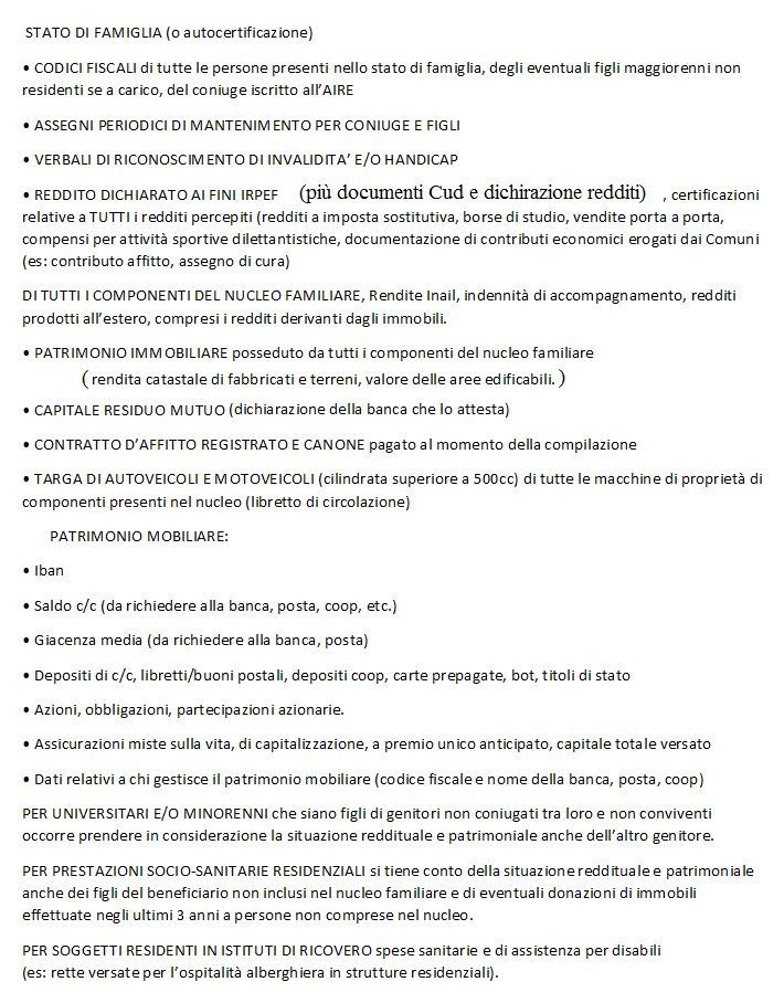 documenti x isee documenti x isee