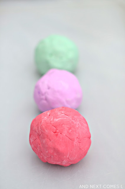 Soap foam dough - easy two ingredient sensory dough recipe for kids using soap foam from And Next Comes L