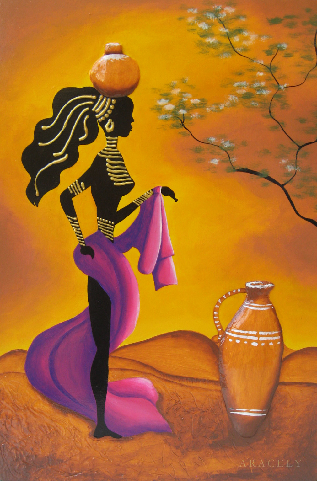 Cuadro con pintura decorativa, una representación africana