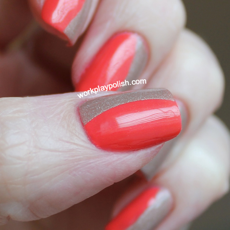 Coral and Taupe Tape Mani