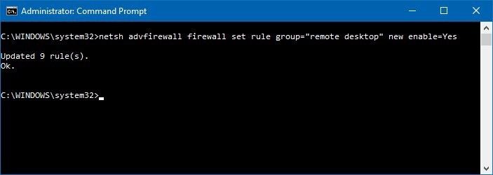 Window 10' da komut istemini kullanarak uzak masaüstünü etkinleştirme 2 open firewall remote desktop windows 10 cmd