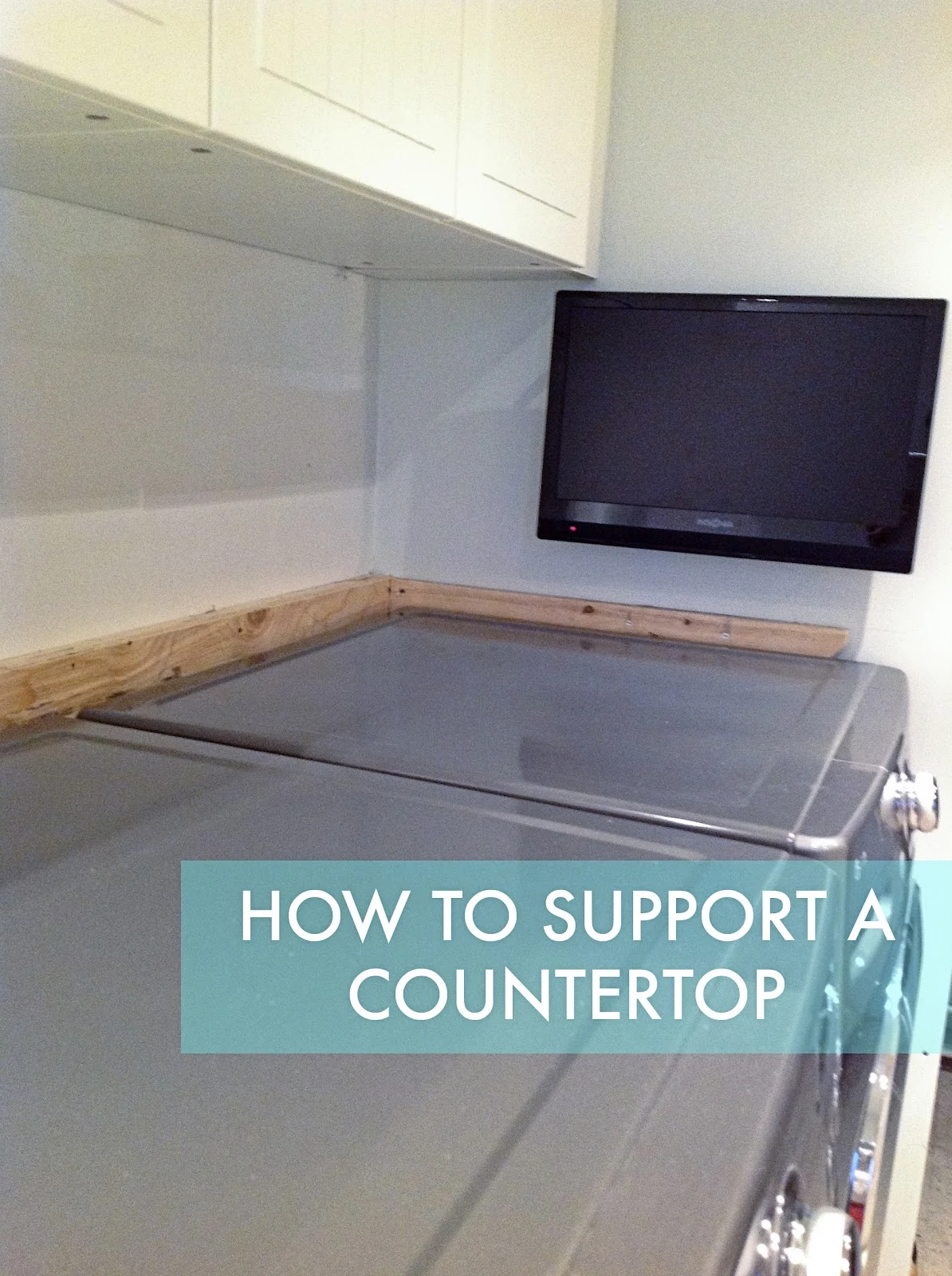 counter over front load washer and dryer, How To Install A Countertop Over A Washer And Dryer, DIY floating countertop in the laundry room, countertop cleat