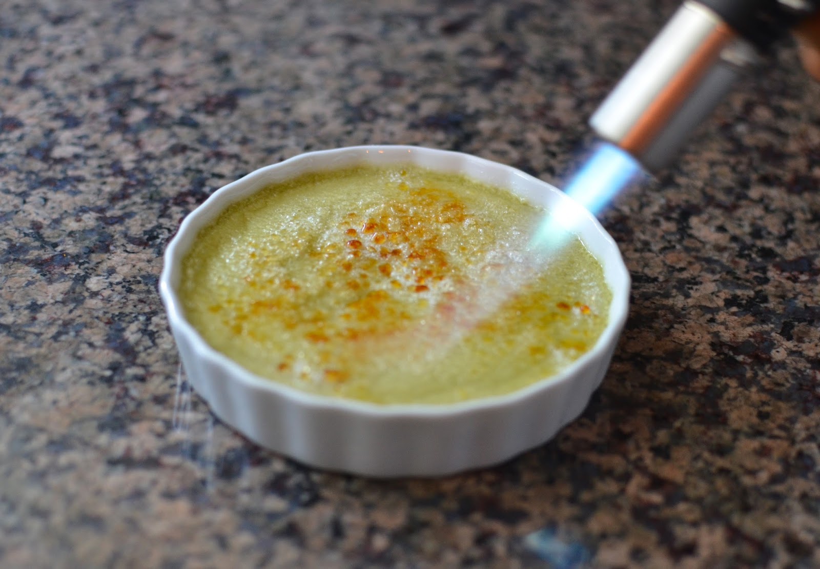 Playing with Flour Crème brûlée, two ways (vanilla and green tea)