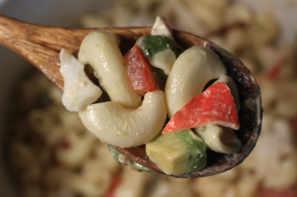The 99 Cent Chef Macaroni & Krab Salad with Avocado& Tomato