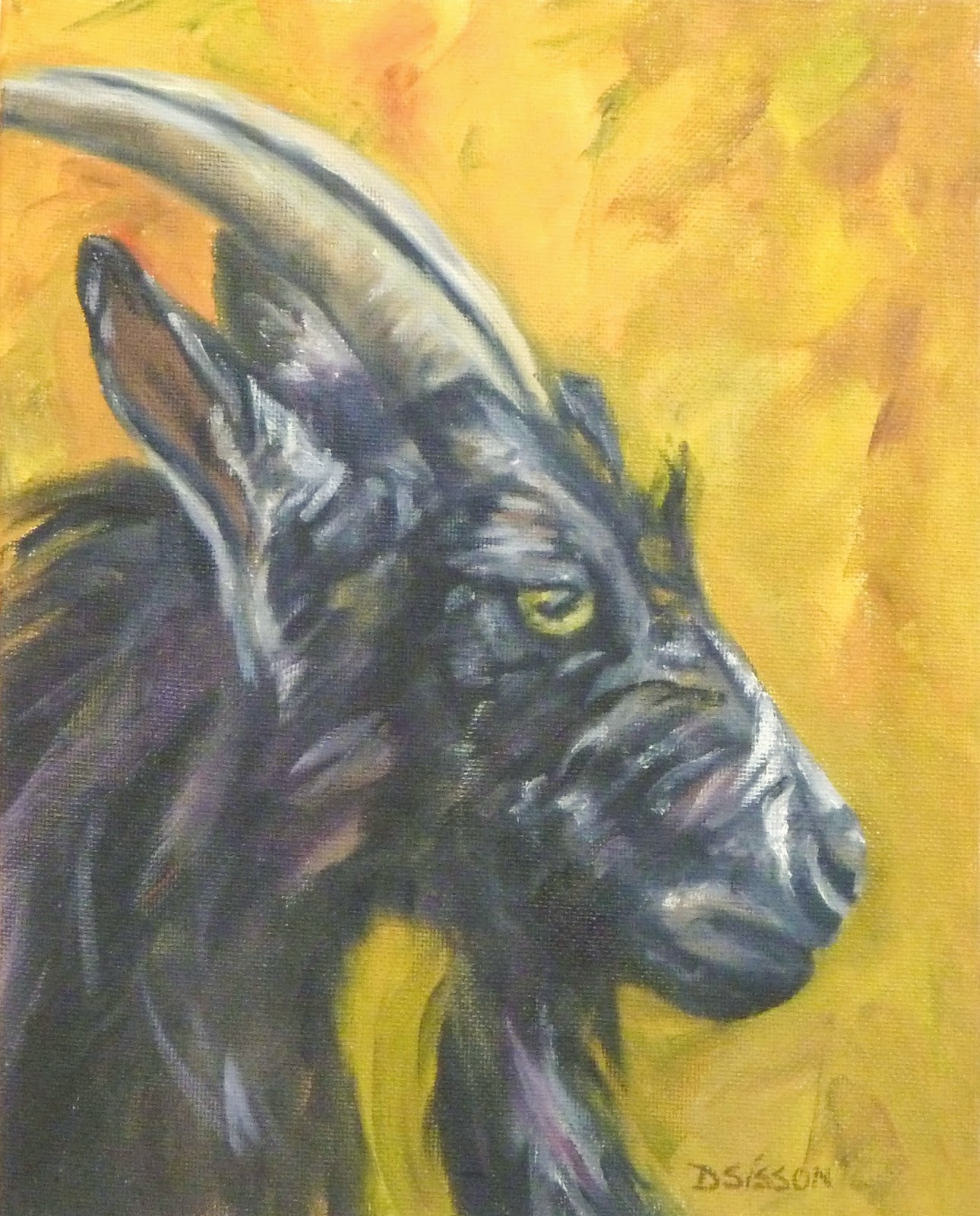 Daily Painting Projects Black and White Billy Goat Oil Painting Goat Portrait Farm Animal Pet