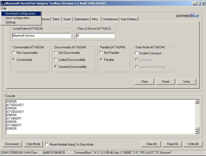 Score Electronics TechBlog Getting started with connectBlue Serial