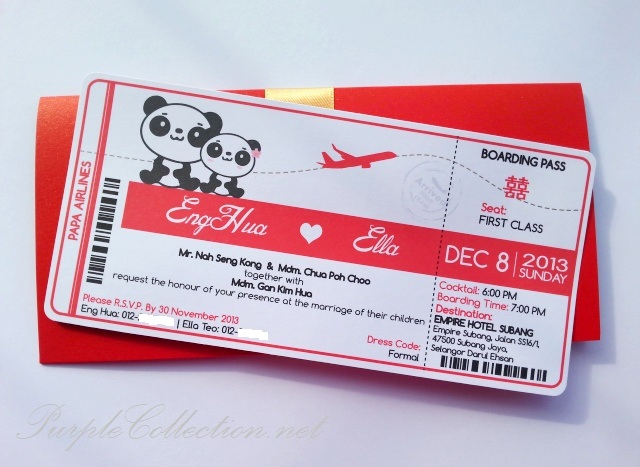 Red Boarding pass wedding invitation card, malaysia, kuala lumpur, pearl card, art card, envelope purchase, online, buy, selangor, penang, ipoh, perak, sabah, sarawak, kuching, miri, bintulu, sandakan, tawau, labuan, singapore, canada, ontario, new york, USA, vancouver, australia, melbourne, asian, china, export, import, peonies, floral, because love should be celebrated, tara panda, printing, personalised, personalized, sydney, handmade, hand crafted, ivory gold ribbon, satin, beige, white, black, decoration, stationery, invites, modern, NSW, canberra, perth, cairns, adelaide, empire hotel, subang