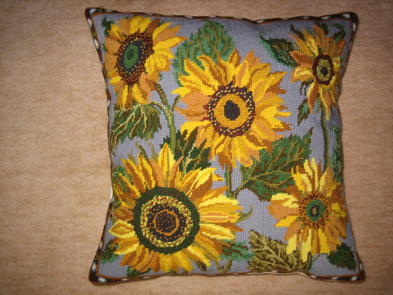 ElsaXenia2 Tapestry cushion finished Primavera's sunflowers by Joanna