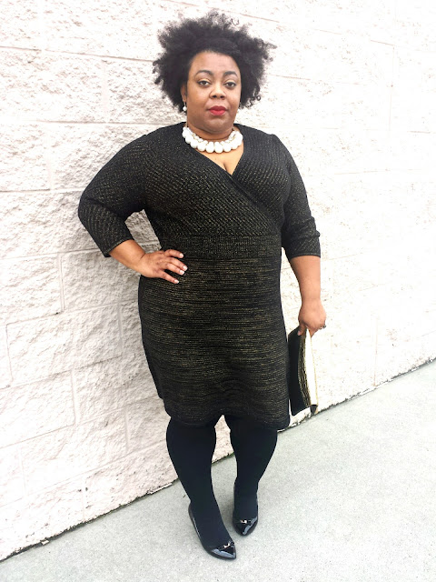 plus size sweater dress, lane bryant, plus size tights, pearl baubles