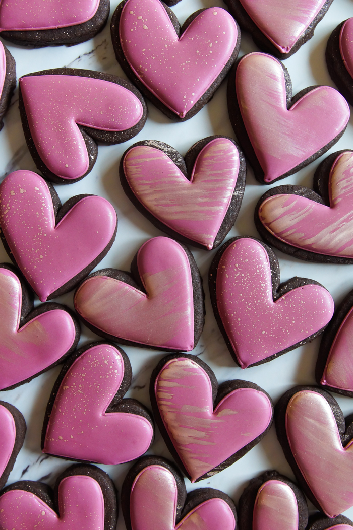 Deep Lilac and Rose Gold Hearts + Chocolate Hazelnut Cut-Out Cookies