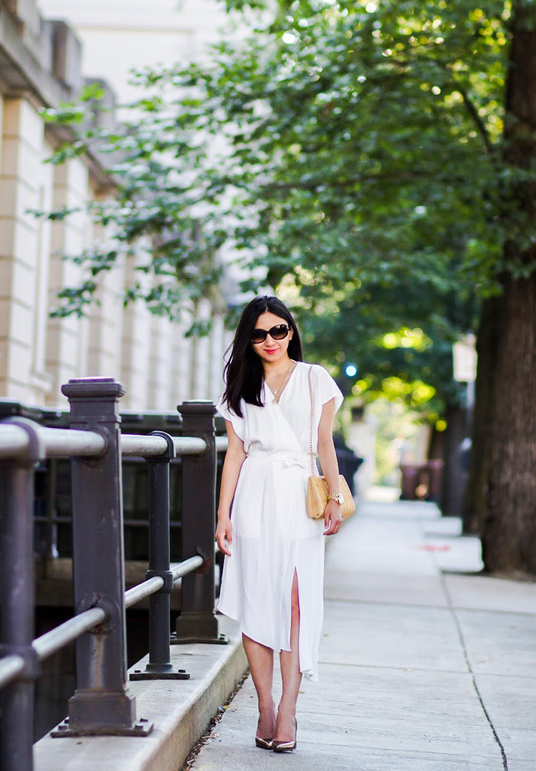 midi white wrap dress