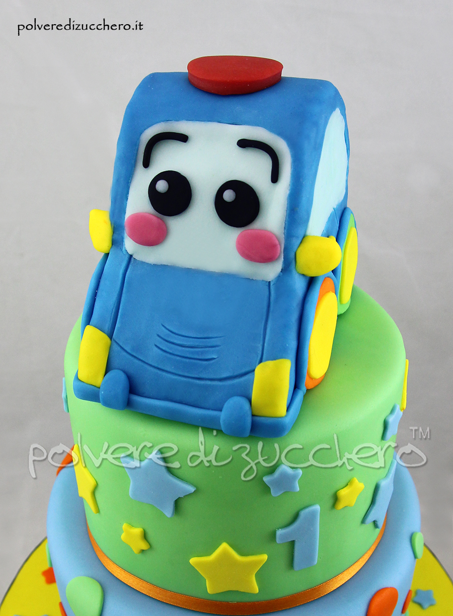 compleanno polvere di zucchero cake design torta a piani baby boy bday car macchinina