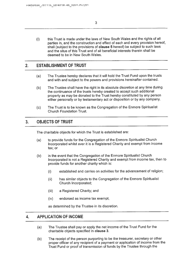 The Congregation of the Enmore Spiritualist Church Foundation Trust Deed The Congregation of the Enmore Spiritualist Church Foundation Trust Deed