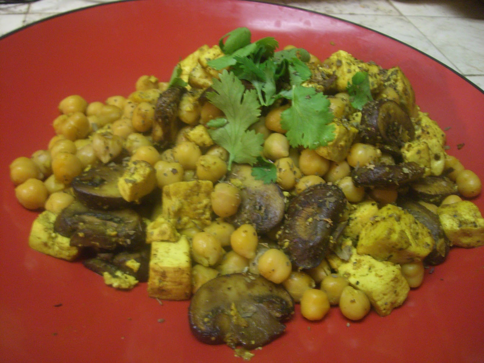AfroVeganChick Curried Tofu, Portobello Mushroom, & Garbanzo Bean Stir Fry
