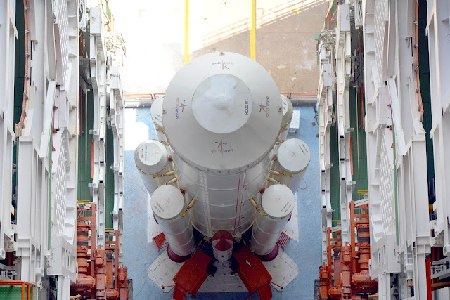 Image Attribute: PSLV-C37 First Stage integrated at Vehicle Assembly Building / Source: ISRO
