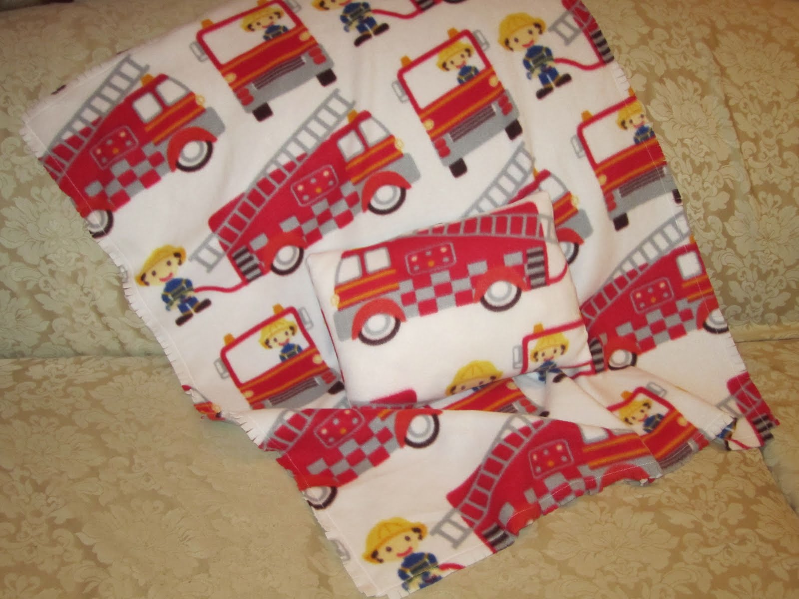 The Loopy Stitcher Baby Blanket and Pillow Fireman Theme