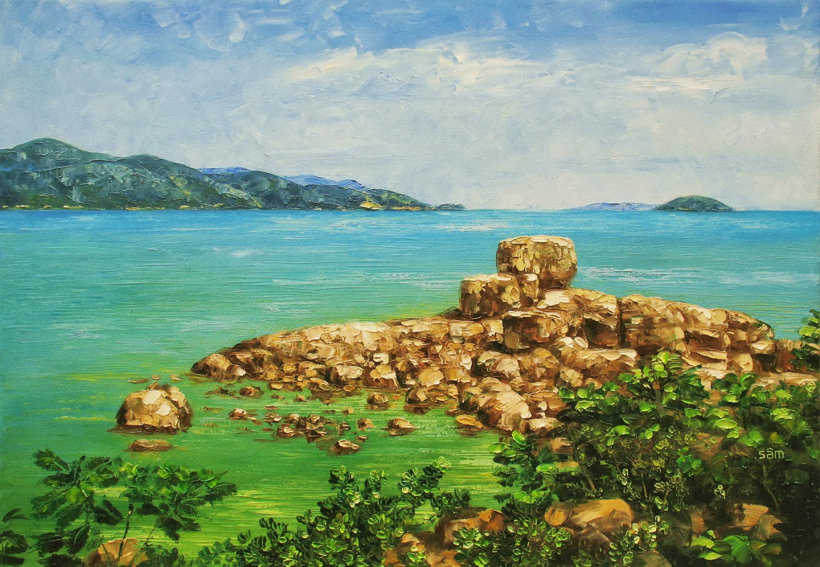 LÊ SÂM . vẽ tranh sơn dầu: phong cảnh Nha Trang. tranh sơn dầu le sam art
