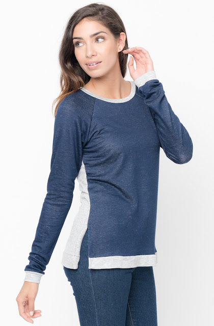 Shop for navy Color Block Two Tone Pullover Crew Neck @34$ On Caralase.com
