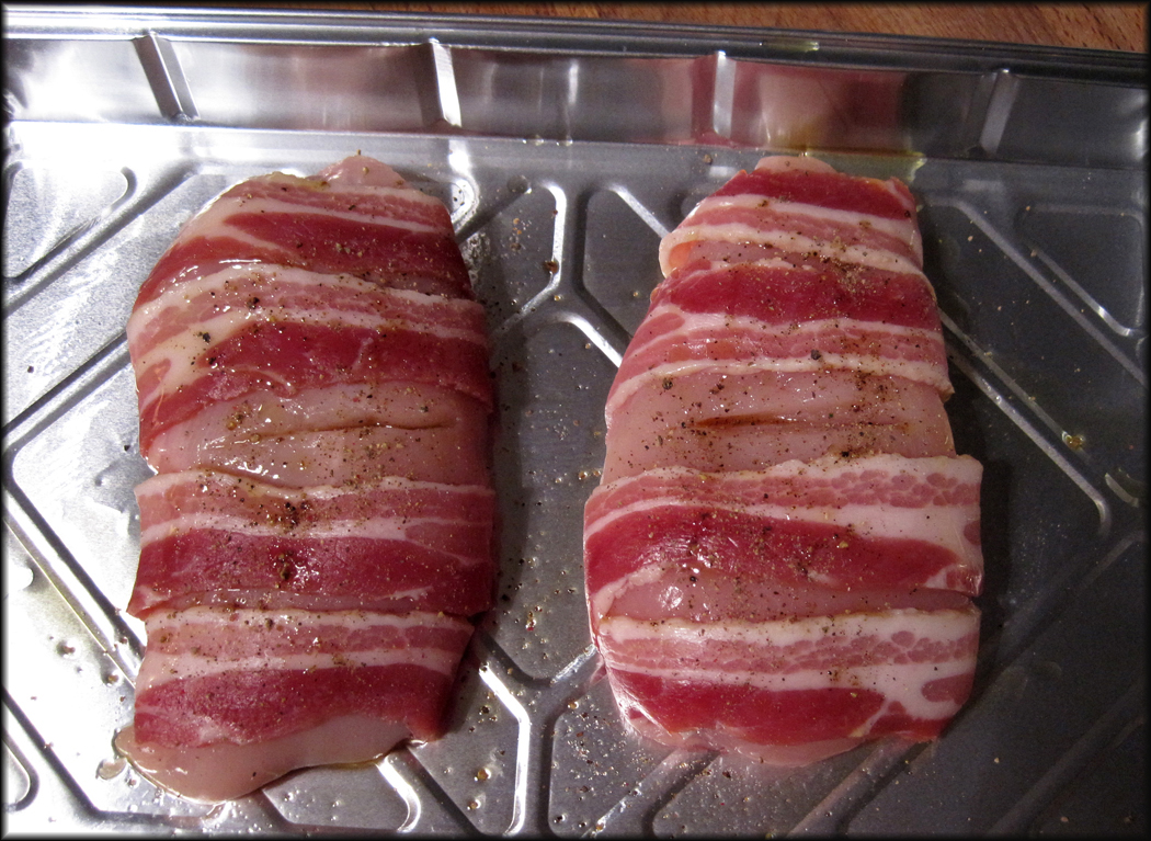 Bacon Wrapped Chicken with Goats Cheese ready for the oven 