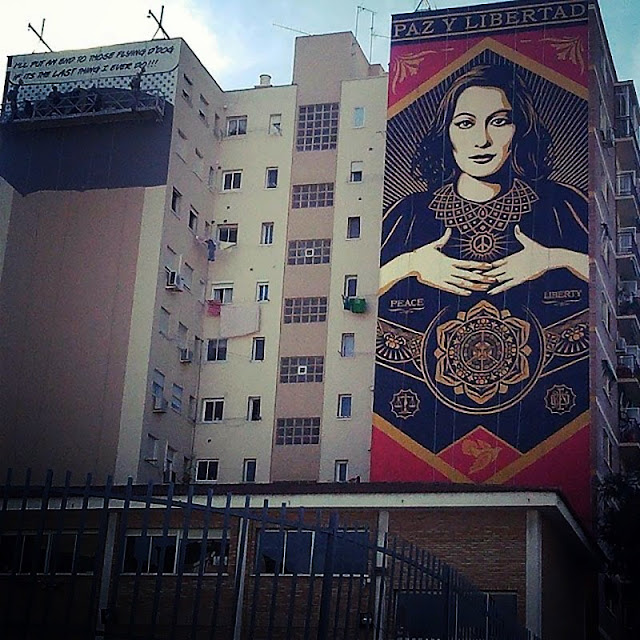 "Paz Y Libertard" New Street Art Mural By American Artist Shepard Fairey For Maus Malaga In Spain. 3