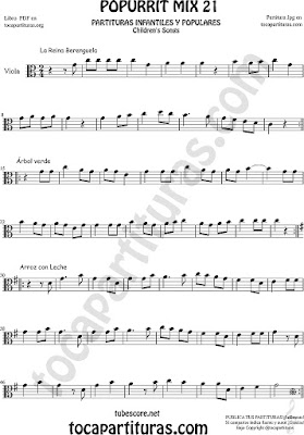  Partitura de Viola La Reina Berenguela, Árbol Verde y Arroz con Leche Mix 21 Sheet Music for Viola Music Score