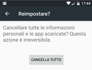 reimpostare Android reset telefono