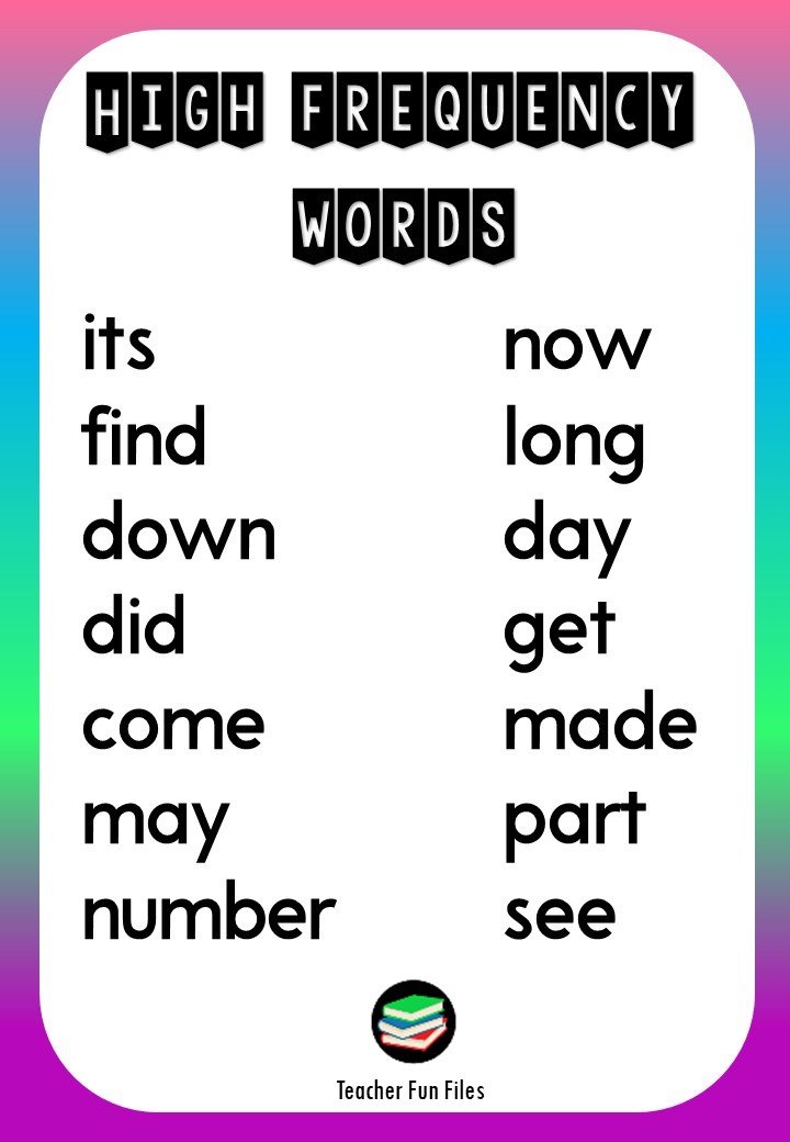 Teacher Fun Files High Frequency Word List