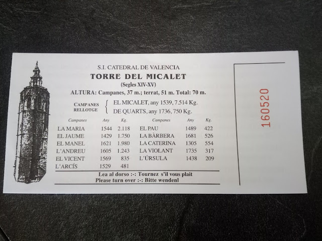 Ticket pour l'accès au clocher du Micalet avec des informations intéressantes.