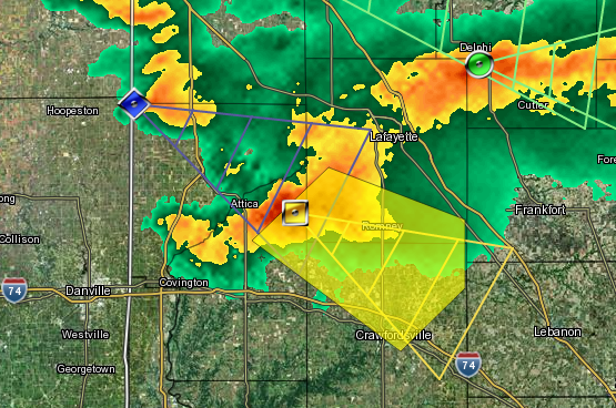 Map of the Severe Thunderstorm Warning for Fountain, Montgomery, and Tippecanoe counties in Western Indiana at 3:00 PM on March 20th, 2017 Map of the Severe Thunderstorm Warning for Fountain, Montgomery, and Tippecanoe counties in Western Indiana at 3:00 PM on March 20th, 2017