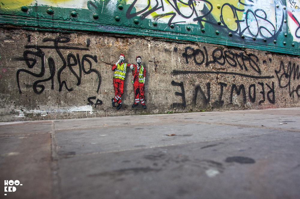 Belgian Street Artist Jaune stencil work on Brick Lane, London