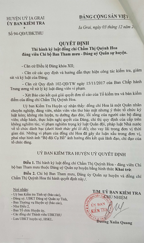 Gia Lai: 3 cán bộ quân đội 'ghi lô đề và cho vay nặng lãi' bị kỷ luật