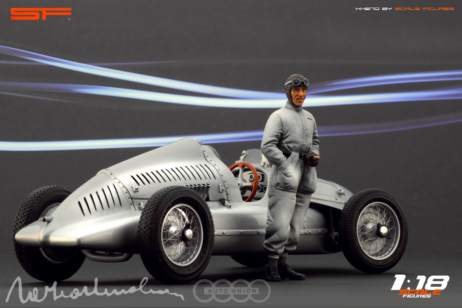 Figurine Tazio Nuvolari Pour Auto Union Typ D CMC 1/18 - Pilote Blanc Rare, Collection Auto