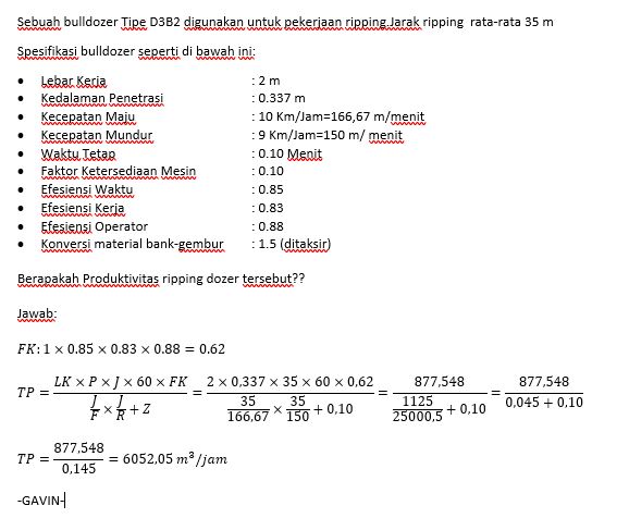 Perhitungan Produktivitas Bulldozer Untuk Ripping