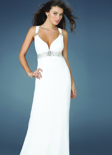 Fashion and Wedding Dress Ideas: Sexy Low Neckline White Evening Dress G5