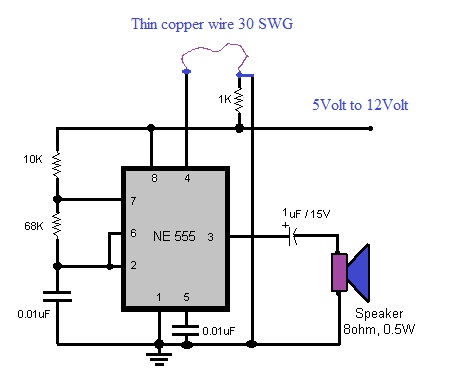 Luggage Protector Circuit Using 555 Timer IC | Wiring Diagram