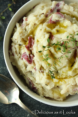 Roasted Garlic Oil & Thyme Mashed Potatoes  |  Delicious as it Looks