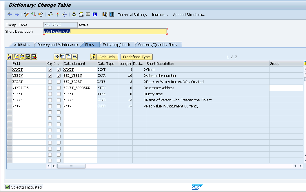 SAP TECH Including Structure to the Customized Table