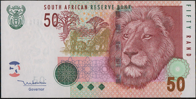 South African Currency 50 Rand banknote 2005 Transvaal Lion