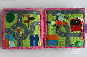 Quiet book for Olivia. Handmade busy cloth book for a girl, car racing