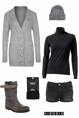 Look femme automne hiver en noir et gris