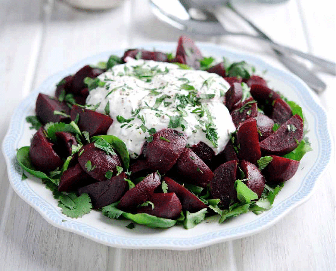 Easy Food Recipes and Cooking Moroccan Beetroot and Herb Salad with Rachel’s Organic Natural